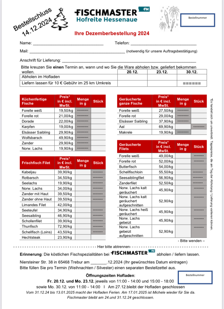 Bestellzettel Weihnachten Frisch Fischmaster Hofreite Hessenaue Foto